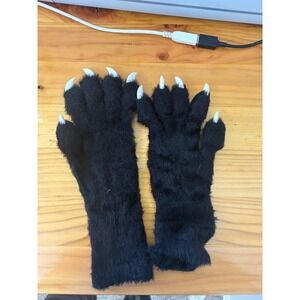 Faux Fur Black Gloves with White Claws – NWOT